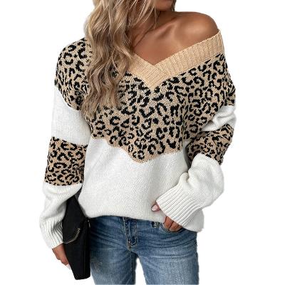 China Other Wool Rain V-Neck Pullover Color Contrast Leopard Foreign Trade Knitwear Autumn and Winter 2022 New Amazon European and American for sale