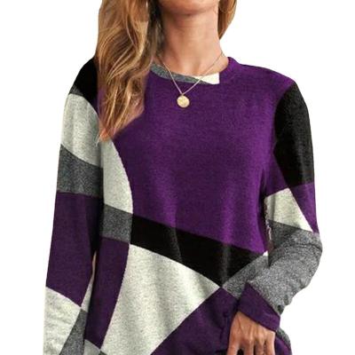 China Other Geometric contrast color cashmere sleeve printed loose T-shirt women's top for sale