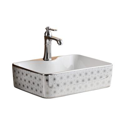 China Easy To Clean Silver Color Art Wash Basin White Ceramic Washtub For Counter Mounted for sale