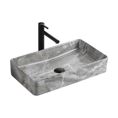 China Nice Lavatory Design Bathroom Sink Countertop Easy Clean Marble Pattern Customized Unique Decal Ceramic Basin for sale