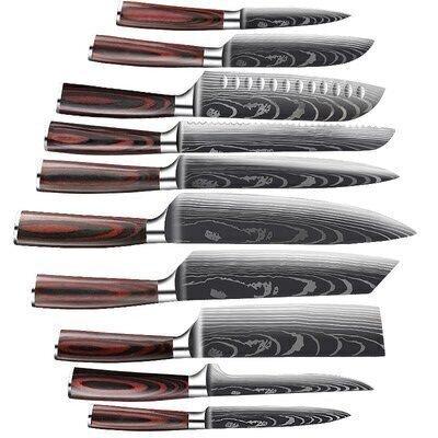 China 10Piece Cuchillos Viable Knives High Quality Carbon Stainless Steel Nakiri Kitchen Knife Sets Black Knife Set for sale