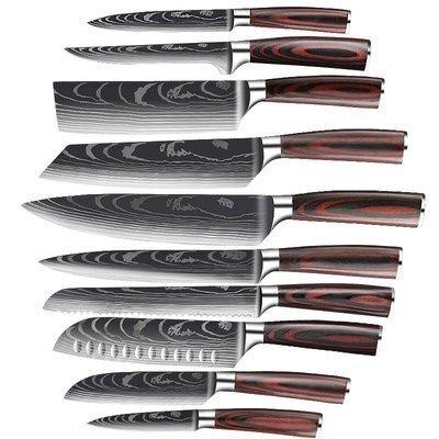 China Sustainable Style Damascus 10 Pcs Custom Chef Kitchen Knife Sets Cooking Stainless Steel Knife Set for sale