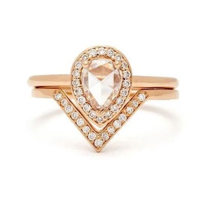 China Vintage 14K Rose Gold Pear Shape Morgan Stone Ring Lady's Two-Part Wedding Ring Optional Color And Hardness for sale