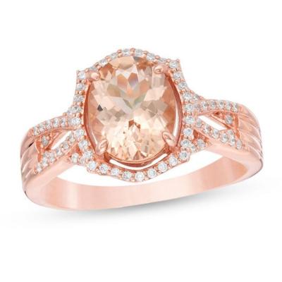 China Vintage Natural Morgan Stone Ring Oval Shape 14K Rose Gold Lady's Wedding Ring Optional Gold Silver Rose Gold for sale