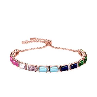 China 925 CLASSICS Rose Gold Color Rectangular Cut Plated Multicolor White Green Blue Rose Patchwork Bracelet for Women for sale