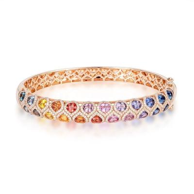 China CLASSIQUE 925 Sterling Silver Plated Yellow Round Cut Combinatio Blue Pink Multicolor Bangle Bracelet For Ladies for sale