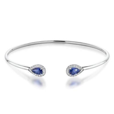 China Simple Style CLASSIC 925 Sterling Silver Pear-Shaped Cut Inlaid Shape with Sapphire Zircon Bracelet For Women for sale