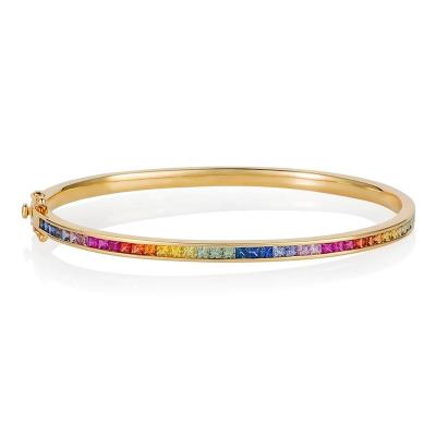 China CLASSIC 925 Sterling Silver Plated Yellow Bracelet in Inlaid Square Shape with Multiple Colors Zircon Rainbow Bracelet for Women for sale