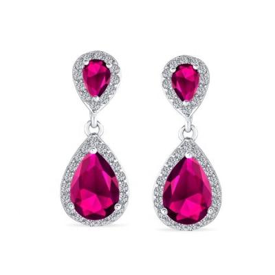 China Vintage Sell Wholesale 925 Sterling Silver Earrings Pear Shaped Ruby Corundum Earrings Ladies Fashion Style for sale