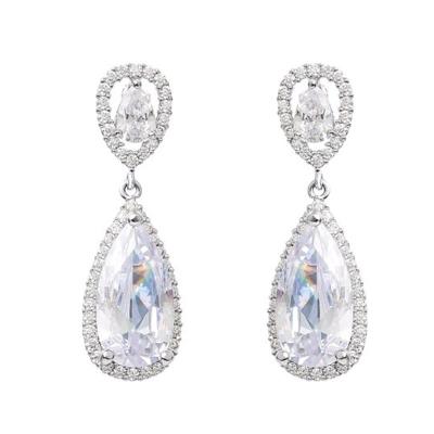 China Vintage Engagement Gift for Women 925 Sterling Silver Rhodium Water Drop Shaped White Corundum Gemstone Earrings Fashion Trend for sale