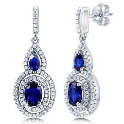 China Vintage Fashion Classic Custom 925 Sterling Silver Rhodium-Plated Oval Blue Spinel Earrings As Engagement Gift For Women for sale