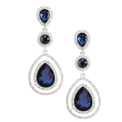 China Vintage Ladies Shape Wholesale 925 Sterling Silver Rhodium-Plated Water Drop Shape Blue Corundum Earrings For Daily Jewelry for sale