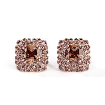 China Vintage Temperament Female 925 Sterling Silver Plated Yellow Earrings Inlaid With Diamond Zircon Earrings In Coffee Color for sale