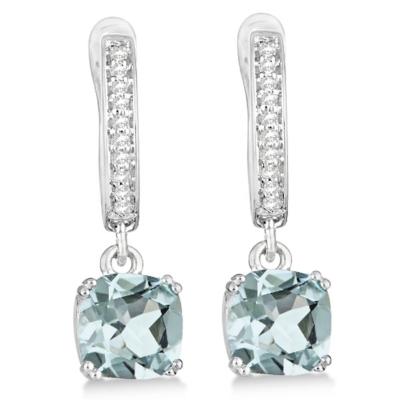 China Vintage 925 Sterling Silver Beautiful Women Jewelry Natural Aquamarine Stone Cushion Cut Earrings for sale