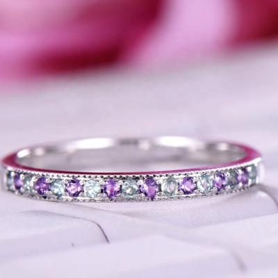 China Vintage Half Lucky Design Eternity Milgrain Amethyst Alexandrite February June 2022 Birthstone Band9 25 Sterling Silver for sale