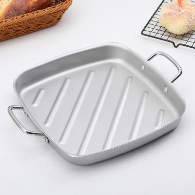 China Cast Iron Square Enamel Pan With Grates Non Stick Grill Pans Steak Dish Easily Cleaned Flat Pan for sale