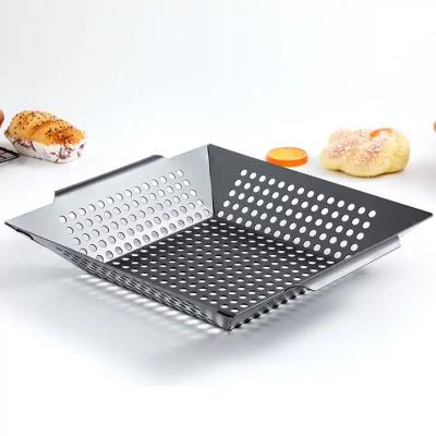 China 304 Welded Barbecue Grill Mesh Stainless Steel Sheet Small Round Hanging Grill Easily Cleaned Pan Bbq Tray for sale