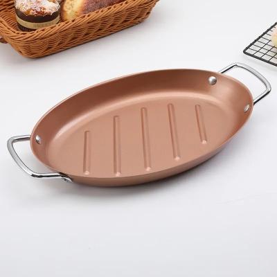 China Easily Cleaned Outdoor Barbecue Tools Non Stick Picnic Oval BBQ Grilled Fish Steak Frying Grill Pan for sale