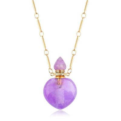 China Cosmetic Heart Shape Amethyst Fluorite Perfume Bottle Pendants Healing Chakra Crystal Rose /Smoky Quartz Essential Oil Diffuser for sale