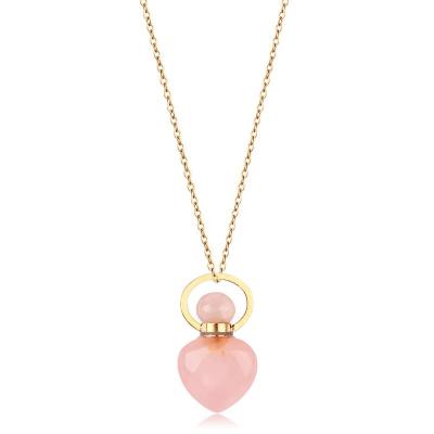 China Natural Gemstone Heart Shape Perfume Bottle Necklace Stainless Steel Essential Oil Bottle Cosmetic Pendant Necklace for sale