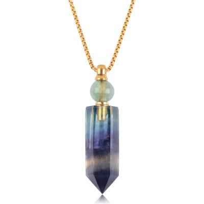 China Cosmetic 18k Gold Plated Aromatherapy Necklace Natural Amethyst Hexagonal Healing Crystals Perfume Bottle Bullet Pendant Shape For Women for sale