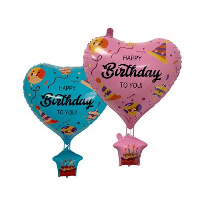 China Party Decoration 22 Inch Glorious Heart Hot Air Balloon Shape 4D Happy Birthday Party Decoration Helium Balloon for sale