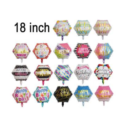 China 18 Inch Glorious Birthday Party Decoration Happy Birthday Balloons Wholesale Hexagon Birthday Party Globos Foil Balloons for sale