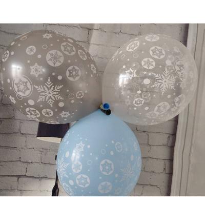 China 12 Inch Snowflake White Silver Christmas Party Merry Christmas Transparent Latex Balloon Christmas Decoration for sale