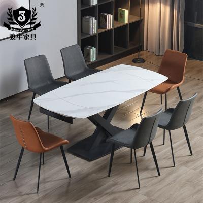 China Wooden Adjustable Modern Marble Foot Metal Top Design (Other) Marble 6 Seater Set Table And Chair Dining Room Furniture for sale