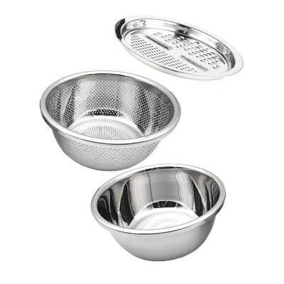 China Sustainable Multifunctional Stainless Steel Cheese Grater Drain Basin Kitchen Fruits And Vegetables for sale