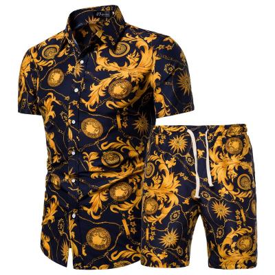 China 2021 Amazon Hot Sale Breathable Beach Style Shorts Sleeve Shirt Shorts Set Fashion Print Plus Size Men's Shorts for sale