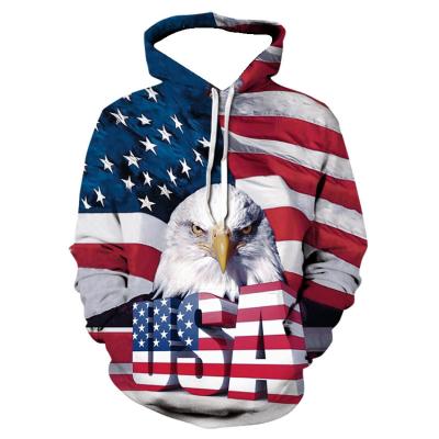 China Amazon Breathable Hot Sale Men Round Neck 3d Pullover Flag Eagle Print Plus Size Hoodies for sale