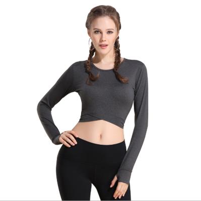 China Antibacterial Women's Seamless Long Sleeve Crop Yoga Top Shirts With Thumb Hole Fitness Running Workout Seamless Top Shirts for sale