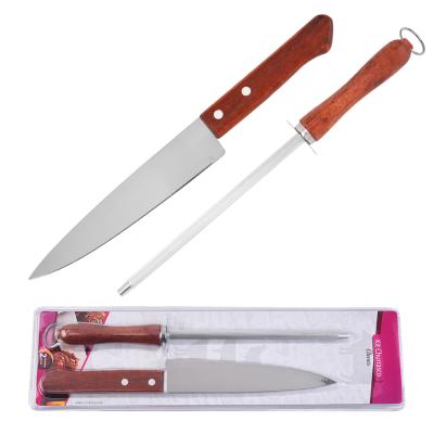 China 2 Pieces Kitchen Sustainable Chef Knife Set Knife + Sharpener Stainless Steel With Wooden Handle for sale