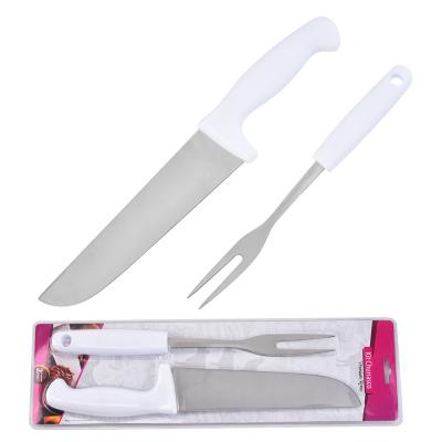 China Sustainable Hot Sale Kitchen Knife Set Chef Knife + Fork Stainless Steel With Plastic Handle for sale