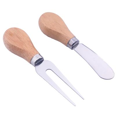 China Sustainable Amazon Hot Sale 2Pcs Stainless Steel Cheese Knife Set With Wooden Handle for sale