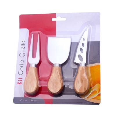 China Sustainable Amazon Hot Sale 3Pcs Stainless Steel Cheese Knife Set With Wooden Handle for sale