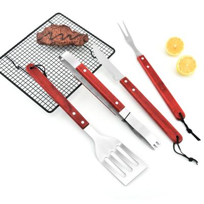 China Easily Cleaned 4Pcs Stainless Steel With Wooden Handle Kitchen Tool Kit For Outdoor Kitchen BBQ Grill Set for sale