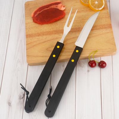 China Factory Wholesale 2Pcs BBQ Tool Kit Fork And Knife Easily Cleaned Stainless Steel With Wooden Handle for sale