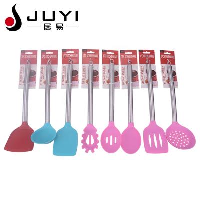 China Sustainable Hot Sale 8pcs Silicone Kitchenware Set With Stainless Steel Handle for sale