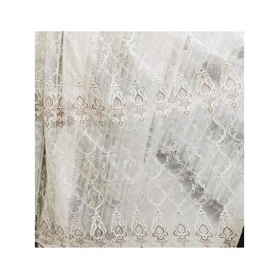 China Latest Fire Retardant Embroidered White Sheer Voile Fabric Of Sheer Curtains And Embroidered Drapes For Living Room for sale