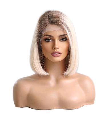 China Other Wholesale HD Bob's Hair Wig Platinum Grey Women's Wig Light Pink Deep Root Straight Hair Wig 13 * 1 Lace Front T-shaped Wig for sale