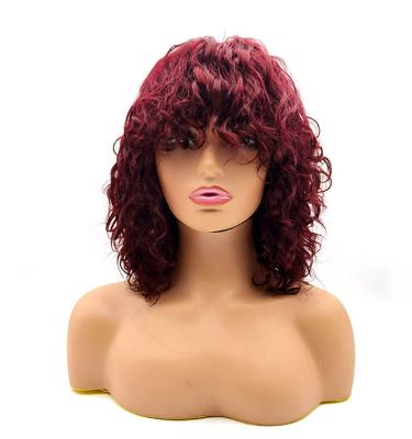 China Body Wave Short Bob Jerry Curly 99J Color Women's Wig is suitable for African black women to wear 180% density Brazil Remy Human hair wig for sale