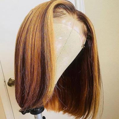 China Other Wholesale 4/27 Straight Bob Wig Front T Lace Human Hair Wigs For Women Aya Hair Highlight Bob Wig Human Hair Lace Closure Wigs for sale