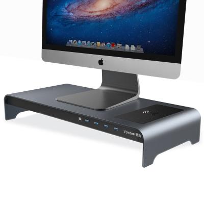 China With 3.0 USB hub support transfer data and wireless charging USB 3.0 transfer data and charging aluminum monitor stand keyboard and mouse storage desktop computer monitor stand for sale