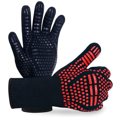 China BBQ Heat Resistant Gloves 300-500 Centigrade Extreme Heat Resistant Silicone Microwave Kitchen Gloves Cooking Grill Oven Gloves for sale