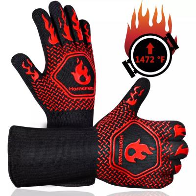 China Anti-Heat Grilling Gloves Extreme Heat Resistant Gloves For Men Silicone Kitchen Oven Mitt Hot Cooking Oven Non-Slip Gloves For BBQ for sale