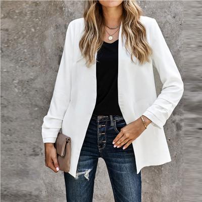 China Anti-wrinkle good quality women's long sleeve casual tuxedo blazer plus size woman coats white blazer for sale