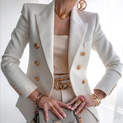 China Anti-wrinkle fashion trend turn down collar gold button design ladies jacket formal dress wholesale women blazers for sale