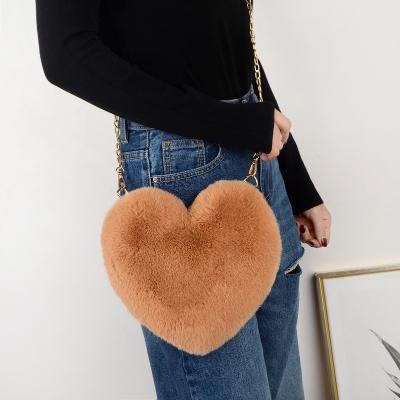 China Latest Soft Women\'s Fasion New Design Multi Colors Girls Heart Shape Faux Rabbit Fur Sling Shoulder Bag Purses Bag for sale